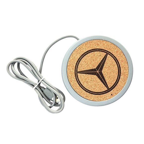 Smart Wireless Mobile Cell Phone Charger Pad Stand Mercedes Logo Cork - Picture 1 of 2